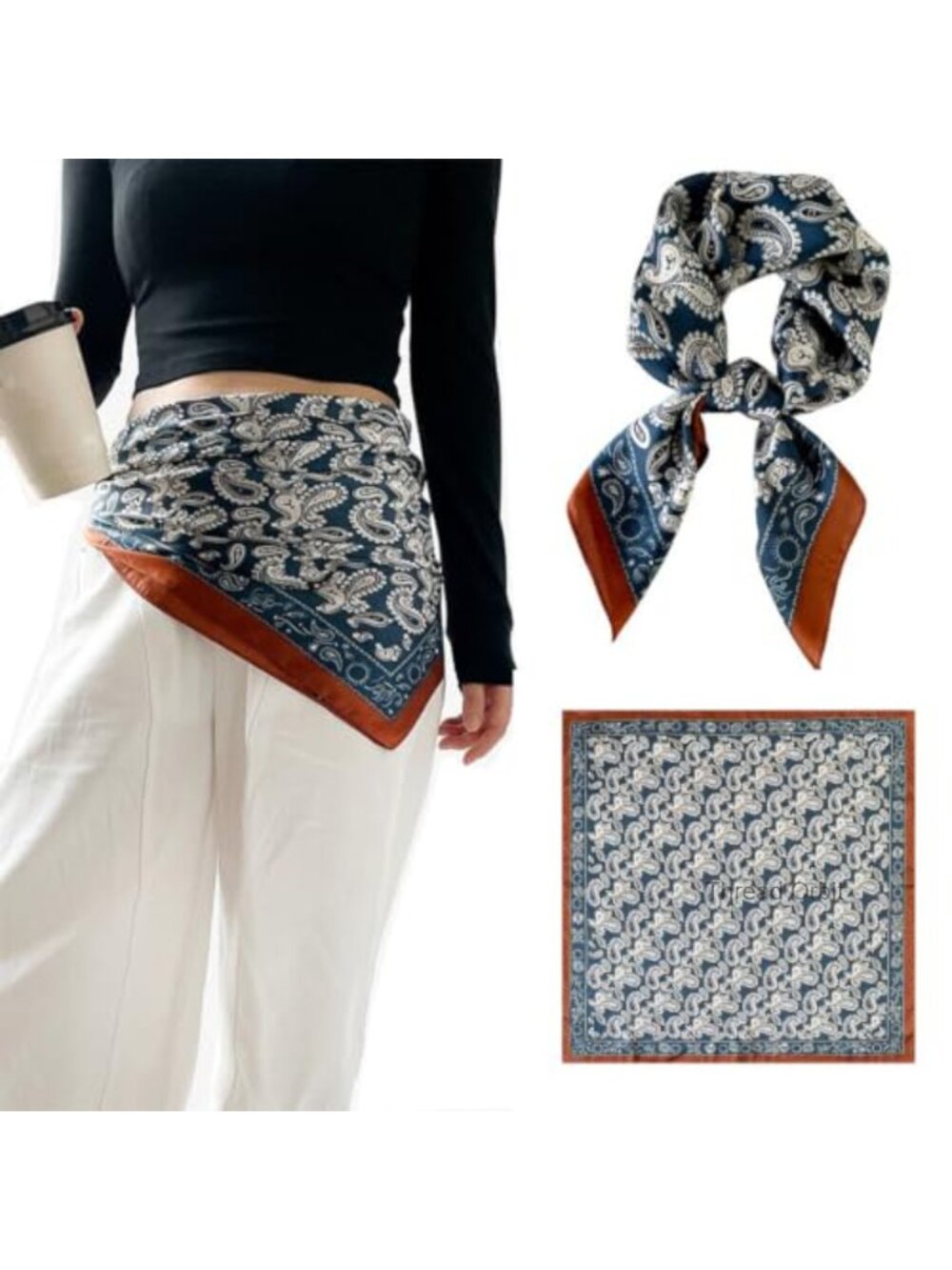 Satin Paisley Scarf Belt Women Waist Scarf for Jeans Hair Neck Accessory